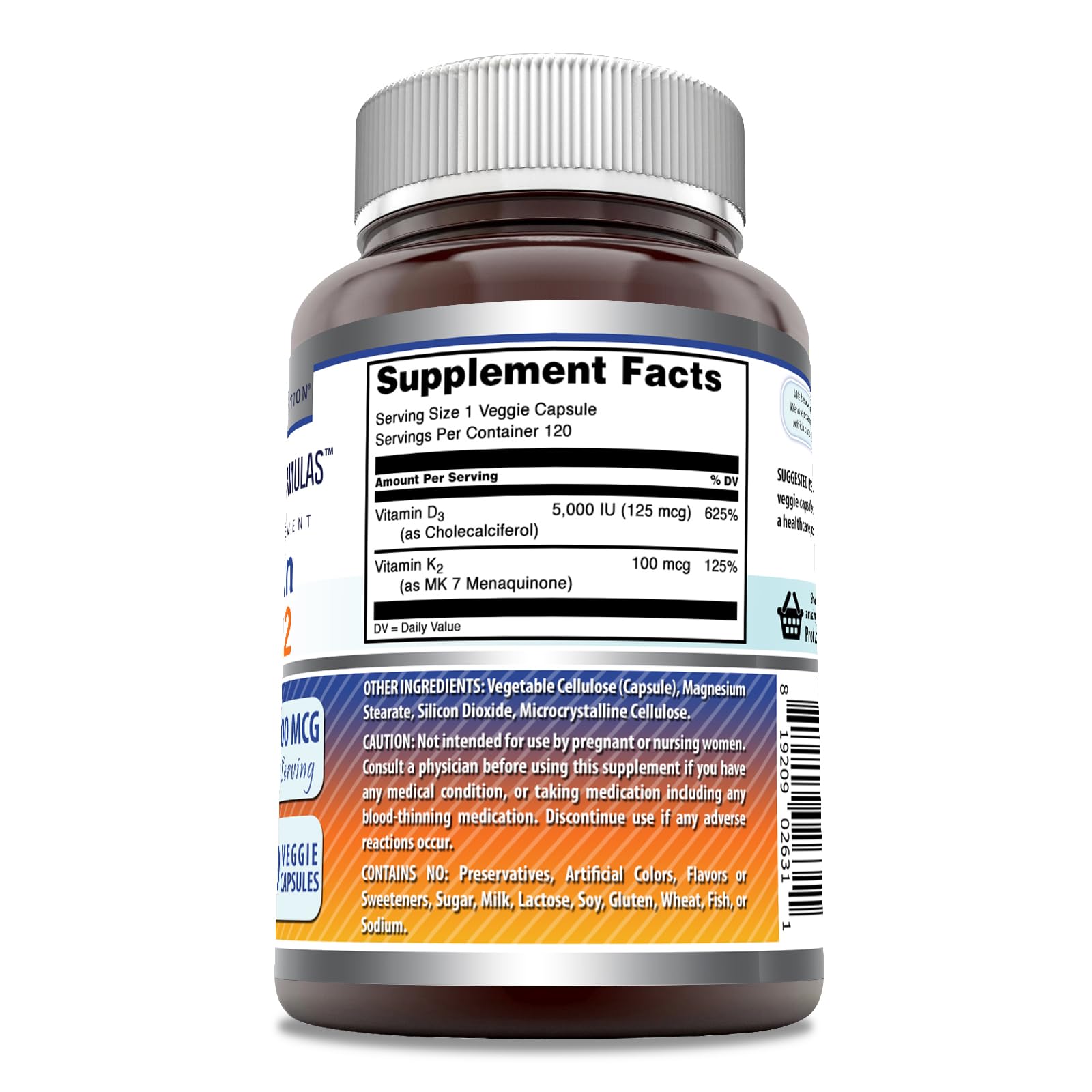 Foto 2 | Complemente La Vitamina D3 De Amazing Formulas De 5000 Ui Con Vitamina K2 - Venta Internacional.