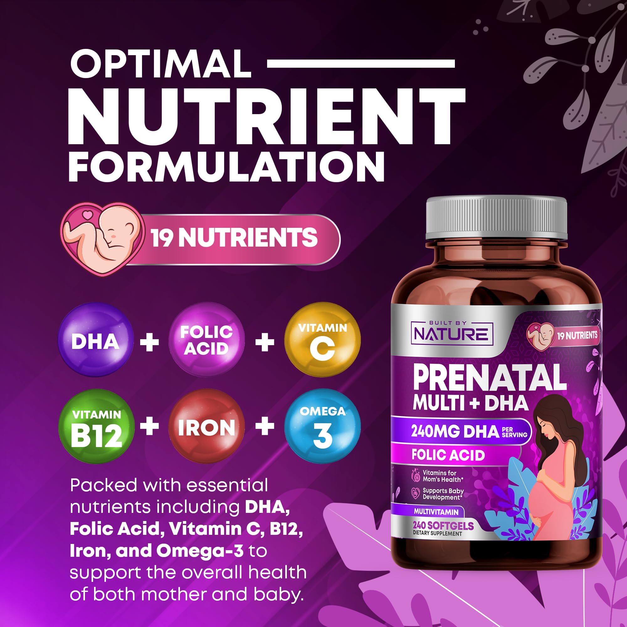 Foto 3 | Vitaminas Prenatales Elaboradas Por La Naturaleza Con Dha Y Ácido Fólico 240 Sof - Venta Internacional.