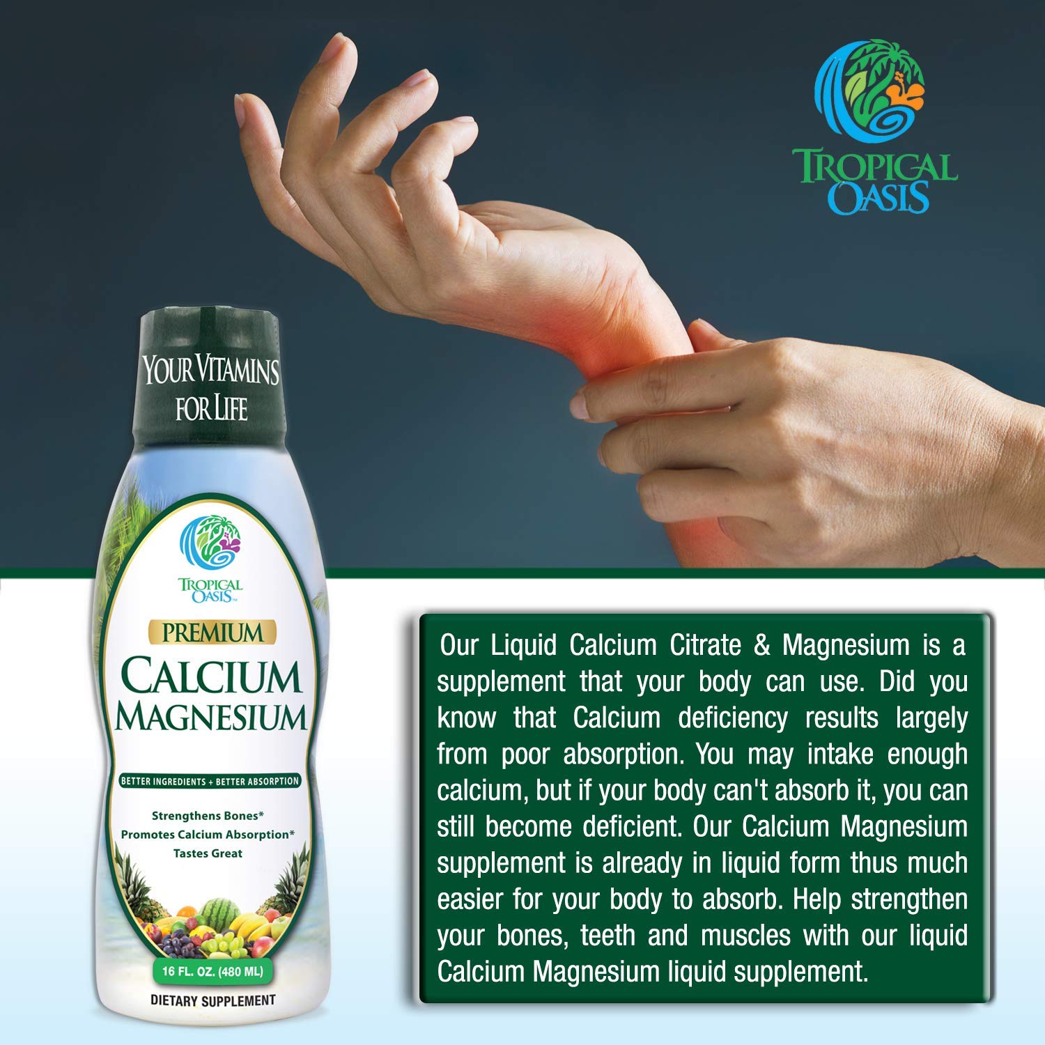 Foto 4 pulgar | Líquido Tropical Oasis De Calcio Y Magnesio, 473 Ml, 32 Porciones - Venta Internacional.