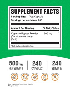 Foto 2 | Pimienta de Cayena BulkSupplements 240 Cápsulas - Venta Internacional