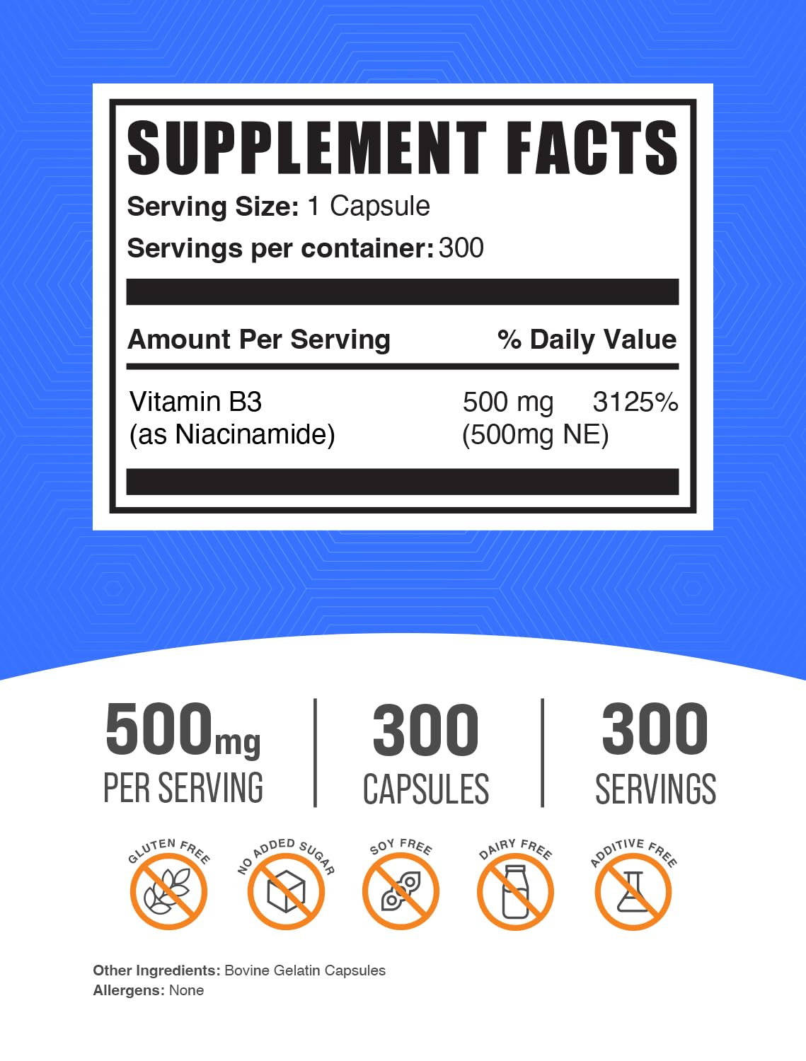 Foto 3 pulgar | Suplemento Niacinamida Bulksupplements 300 Cápsulas - Venta Internacional