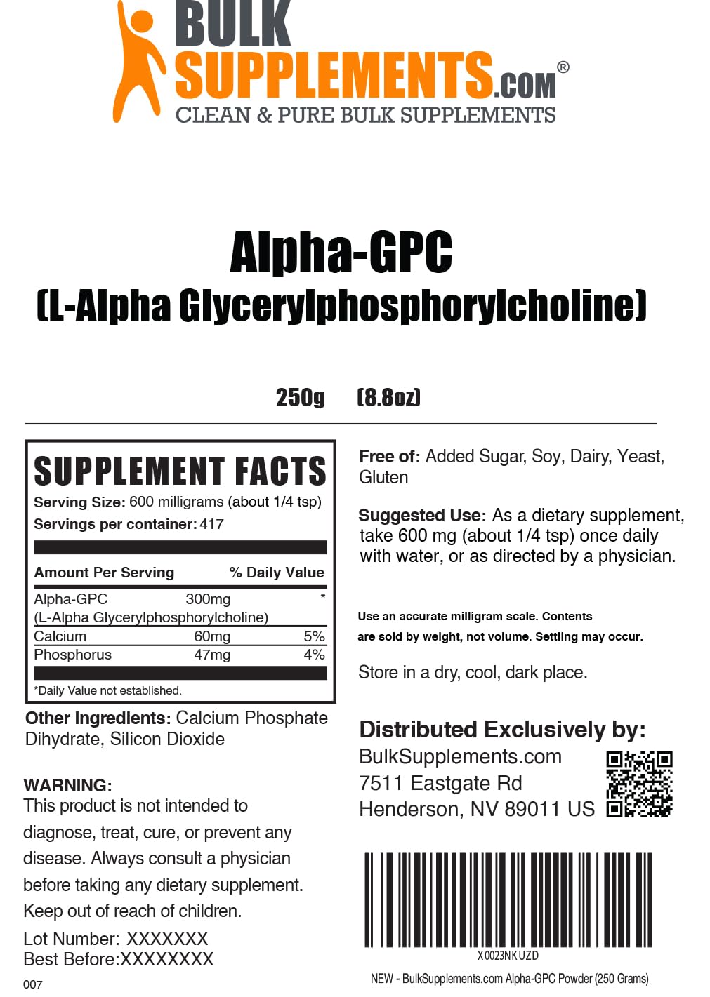 Foto 7 pulgar | Suplemento Bulksupplements de Colina 300 mg - Venta Internacional