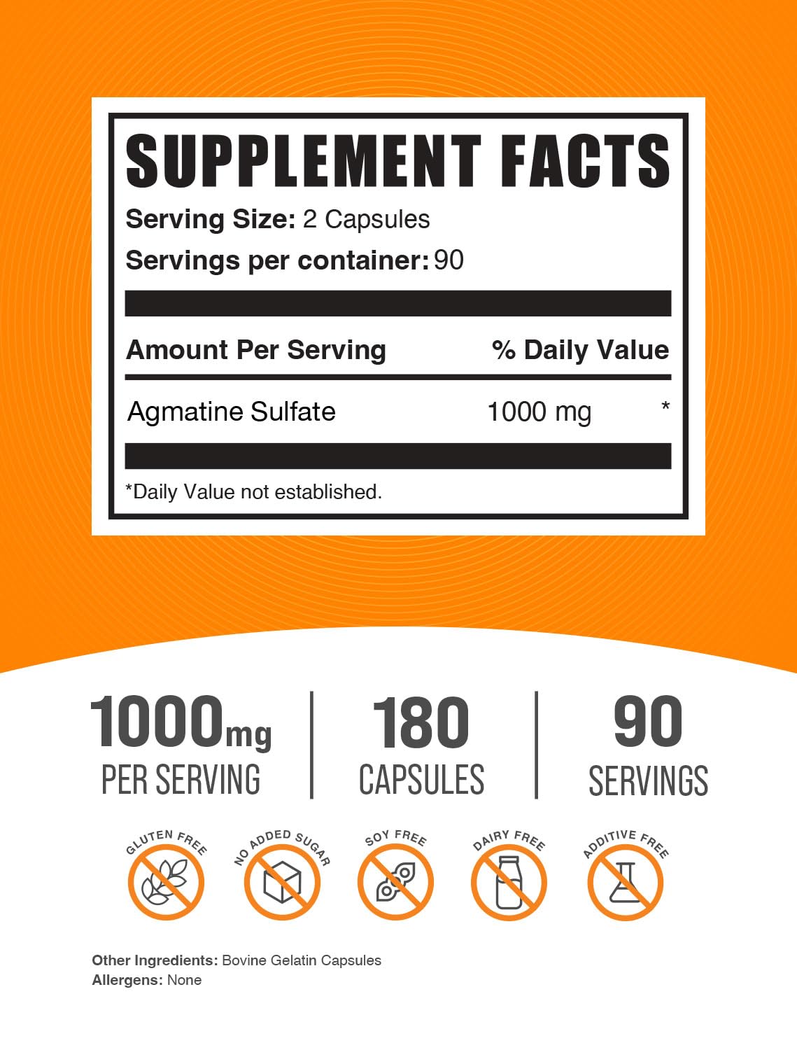 Foto 3 pulgar | Suplemento de Sulfato de Agmatina BulkSupplements 180 Cápsulas - Venta Internacional