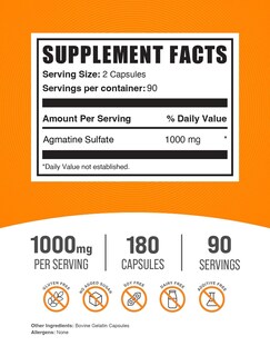 Foto 2 | Suplemento de Sulfato de Agmatina BulkSupplements 180 Cápsulas - Venta Internacional