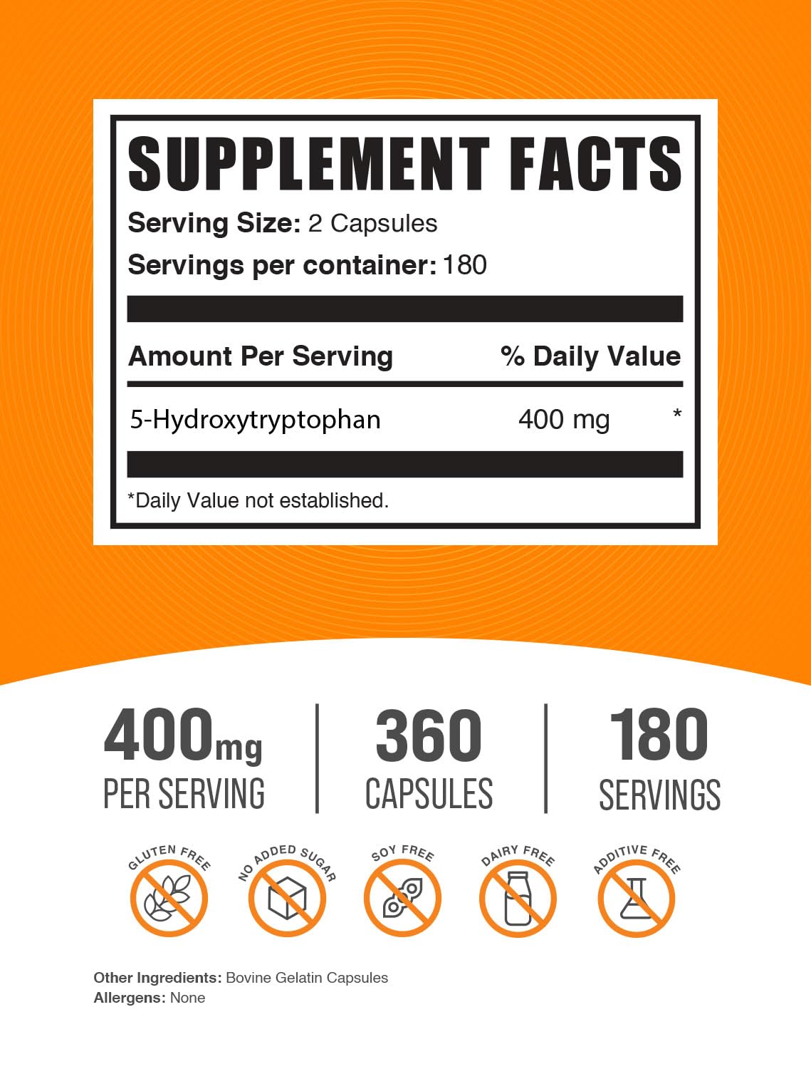 Foto 3 pulgar | Suplemento 5-HTP Bulksupplements 360 Capsulas - Venta Internacional