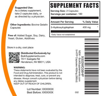 Foto 6 | Suplemento 5-HTP Bulksupplements 360 Capsulas - Venta Internacional
