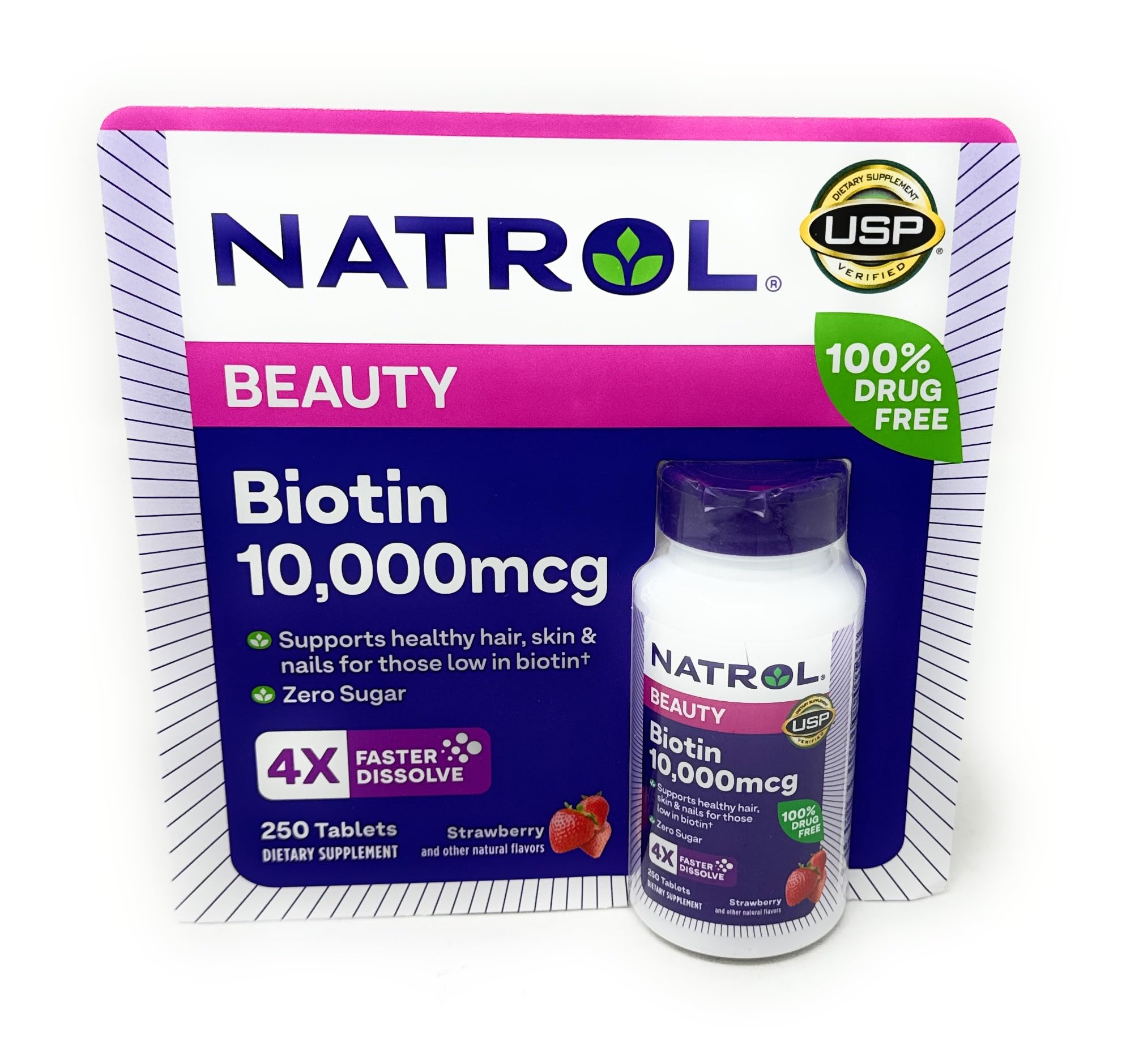 Suplemento Natrol Biotina De 10.000 Mcg De Disolución Rápida Para 250 Tabletas - Venta Internacional.