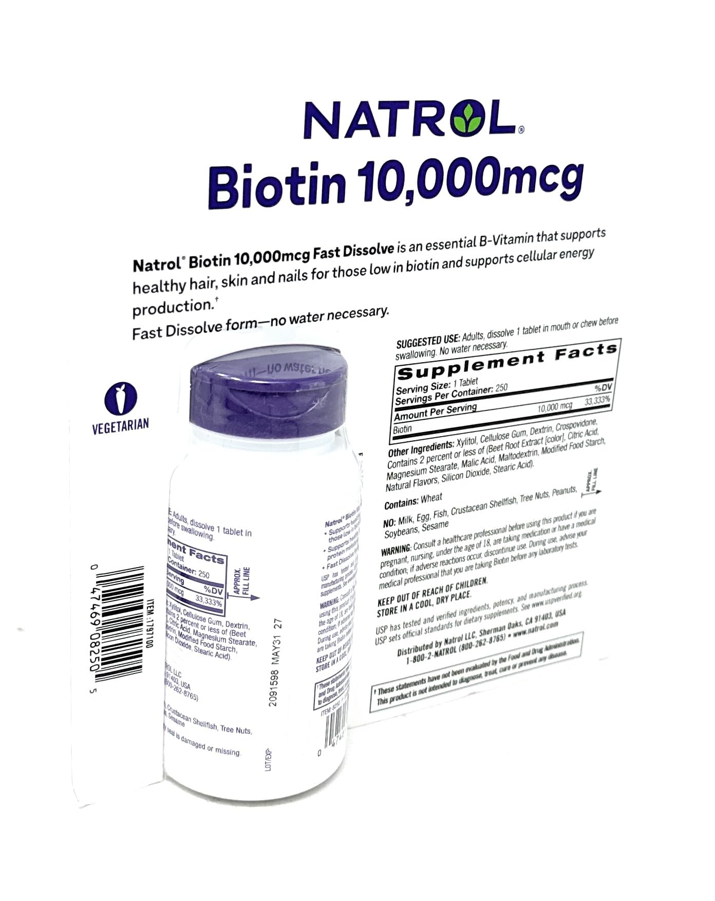 Foto 3 | Suplemento Natrol Biotina De 10.000 Mcg De Disolución Rápida Para 250 Tabletas - Venta Internacional.