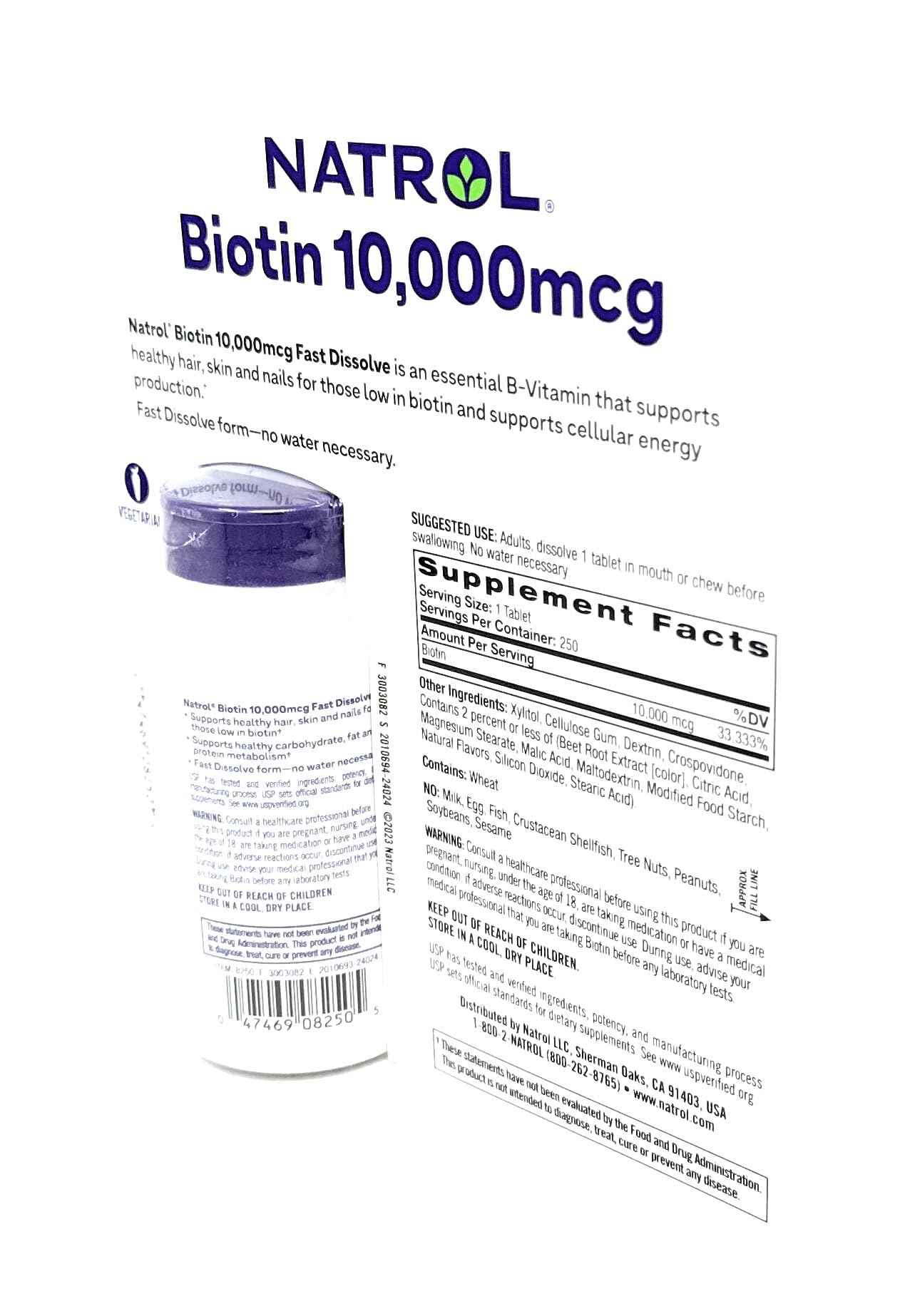 Foto 5 pulgar | Suplemento Natrol Biotina De 10.000 Mcg De Disolución Rápida Para 250 Tabletas - Venta Internacional.