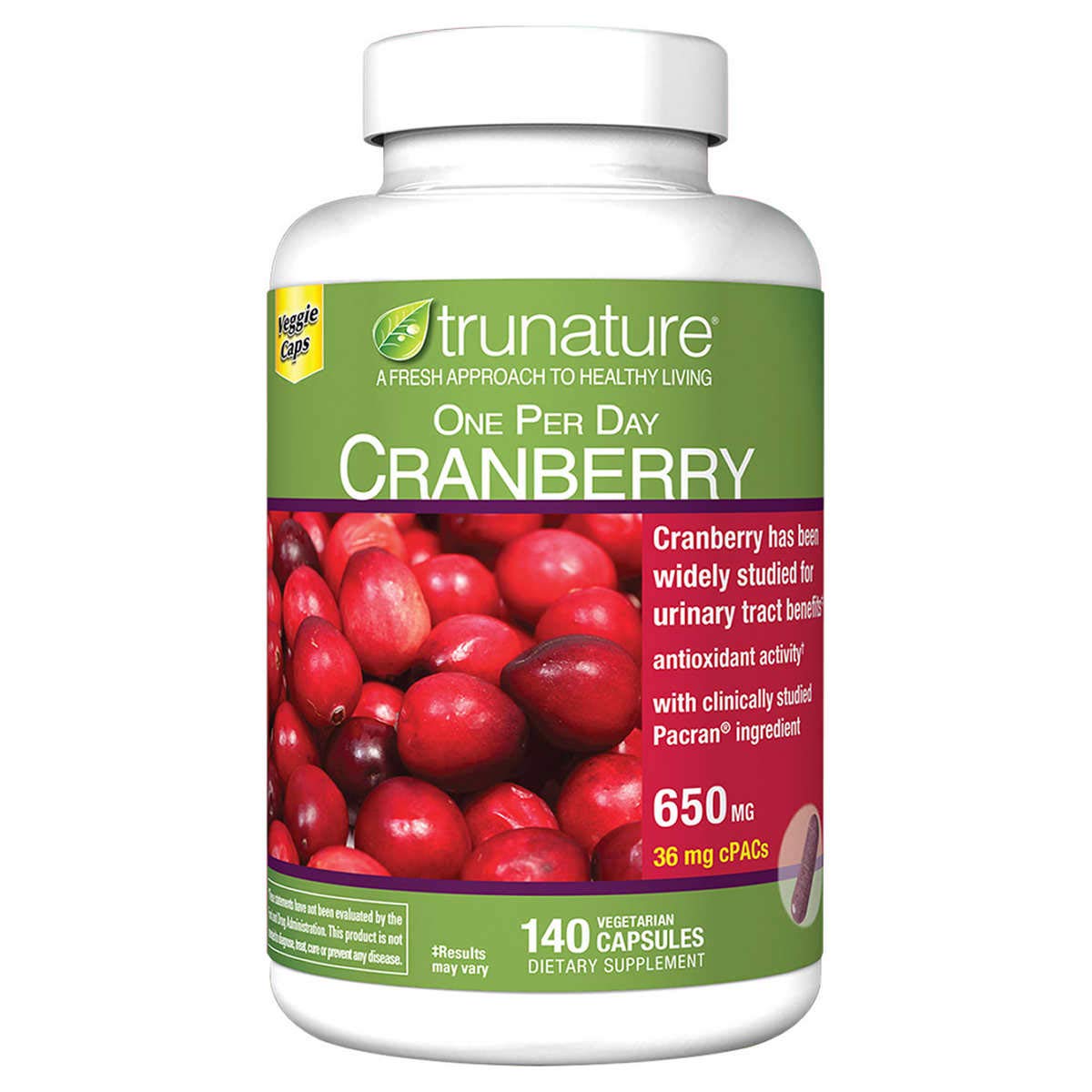 Foto 2 pulgar | Suplemento Trunature Cranberry 650 Mg 140 Cápsulas Vegetarianas - Venta Internacional.