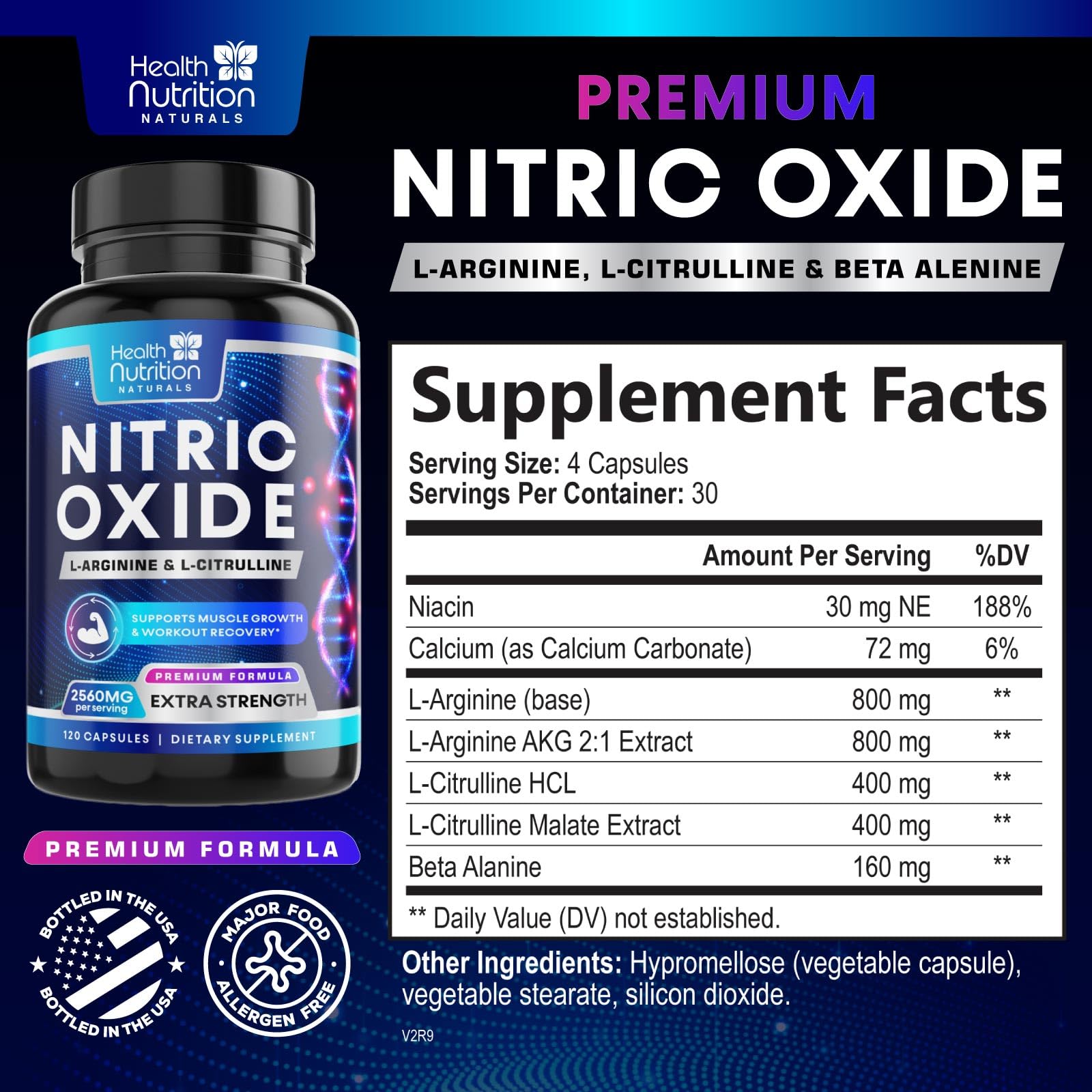 Foto 2 | Óxido Nítrico De Supplement Health Nutrition Naturals 120 Cápsulas - Venta Internacional