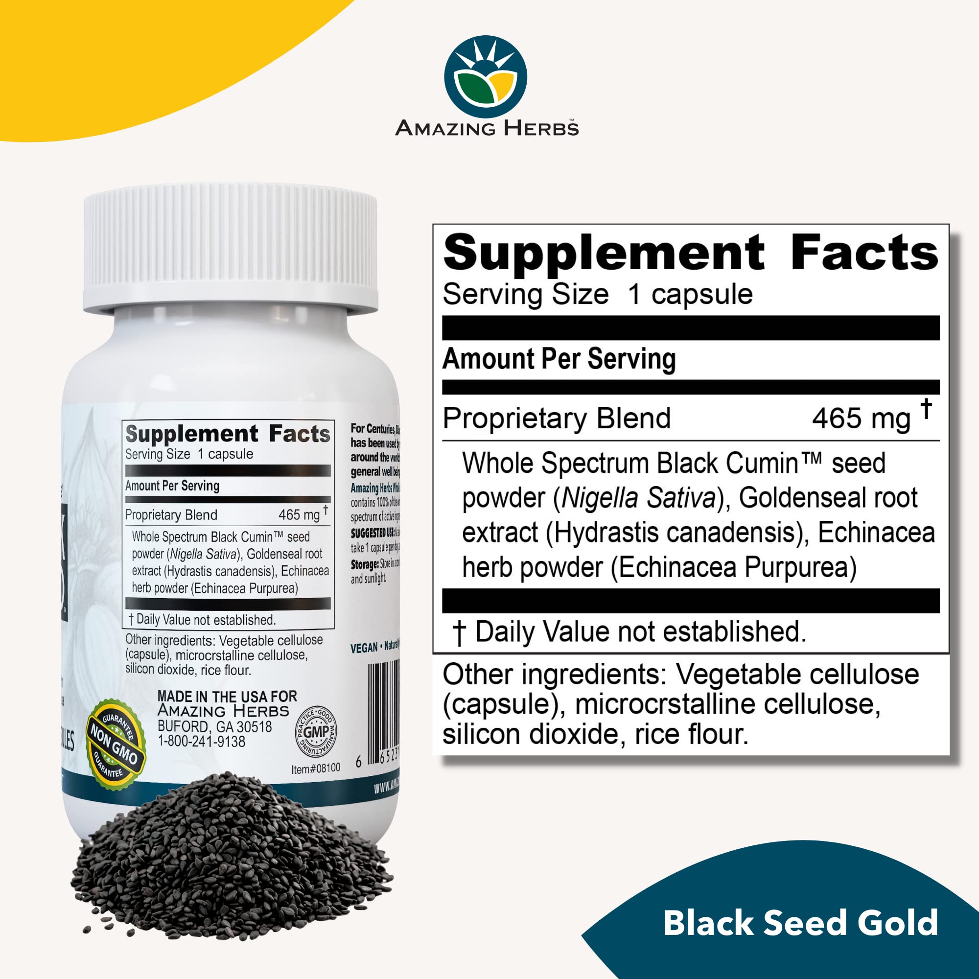 Foto 3 pulgar | Suplemento Amazing Herbs Whole Spectrum Black Seed Gold- Venta Internacional