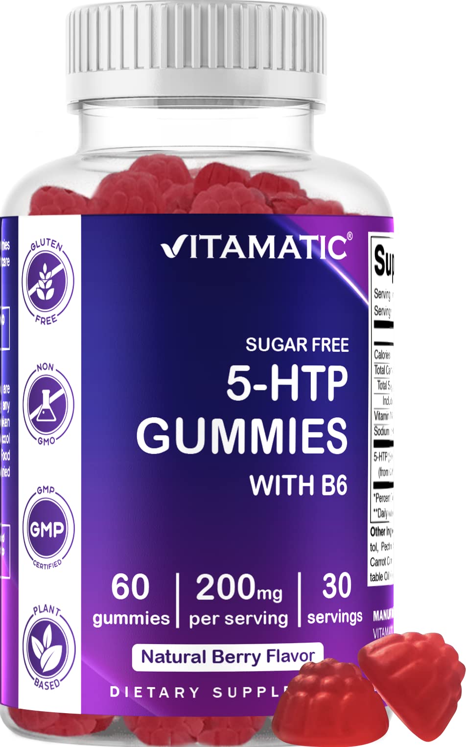 Foto 2 pulgar | Gomitas Vitamatic 5-htp Sin Azúcar 200 Mg Con B6 60 Unidades - Venta Internacional.