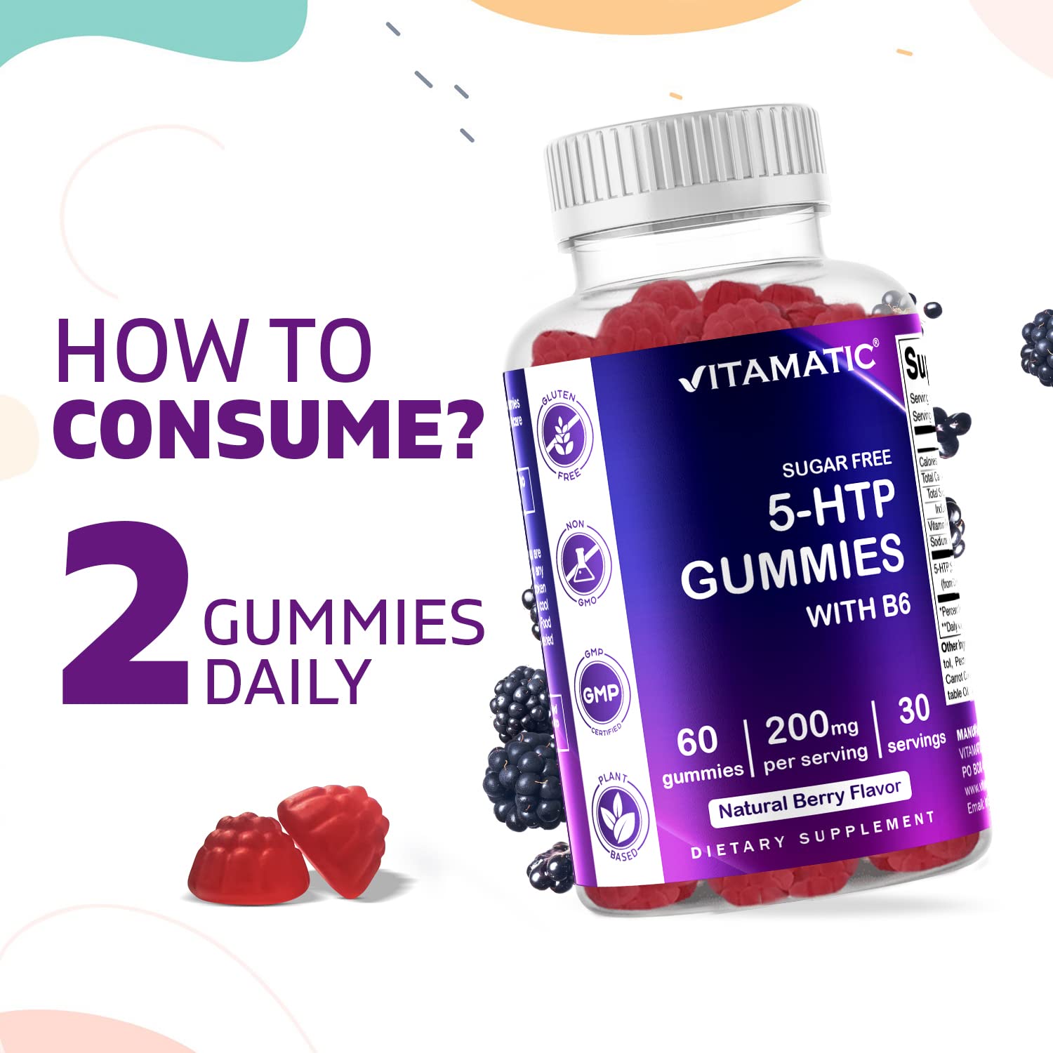 Foto 4 pulgar | Gomitas Vitamatic 5-htp Sin Azúcar 200 Mg Con B6 60 Unidades - Venta Internacional.