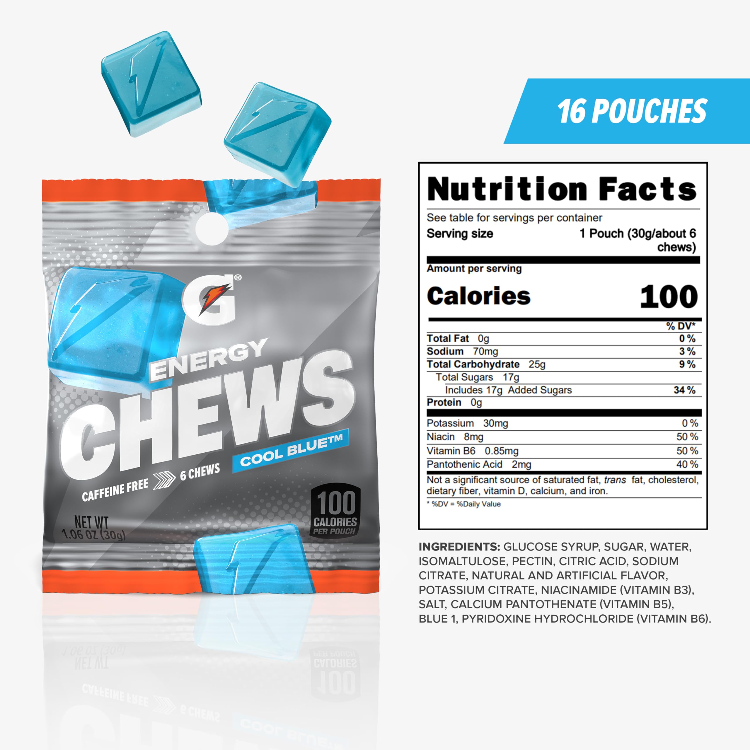 Foto 3 pulgar | Energy Chews Gatorade Cool Blue Vitamina B12 30 g 16 Paquetes - Venta Internacional