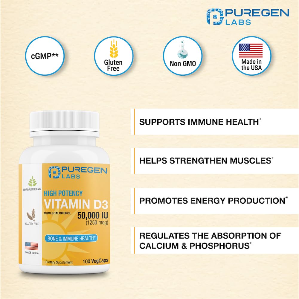 Foto 4 pulgar | Vitamina D3 P Puregen Labs 100 Cápsulas-Venta Internacional