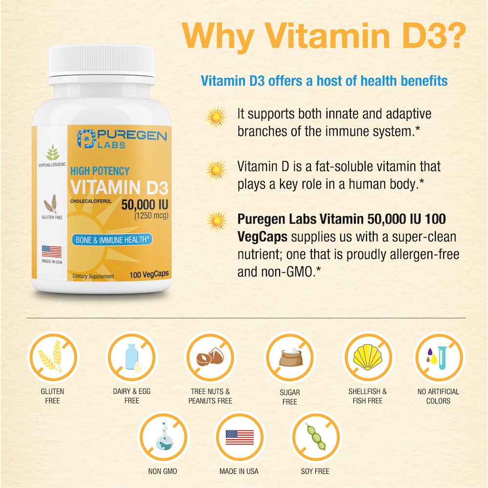 Foto 5 pulgar | Vitamina D3 P Puregen Labs 100 Cápsulas-Venta Internacional