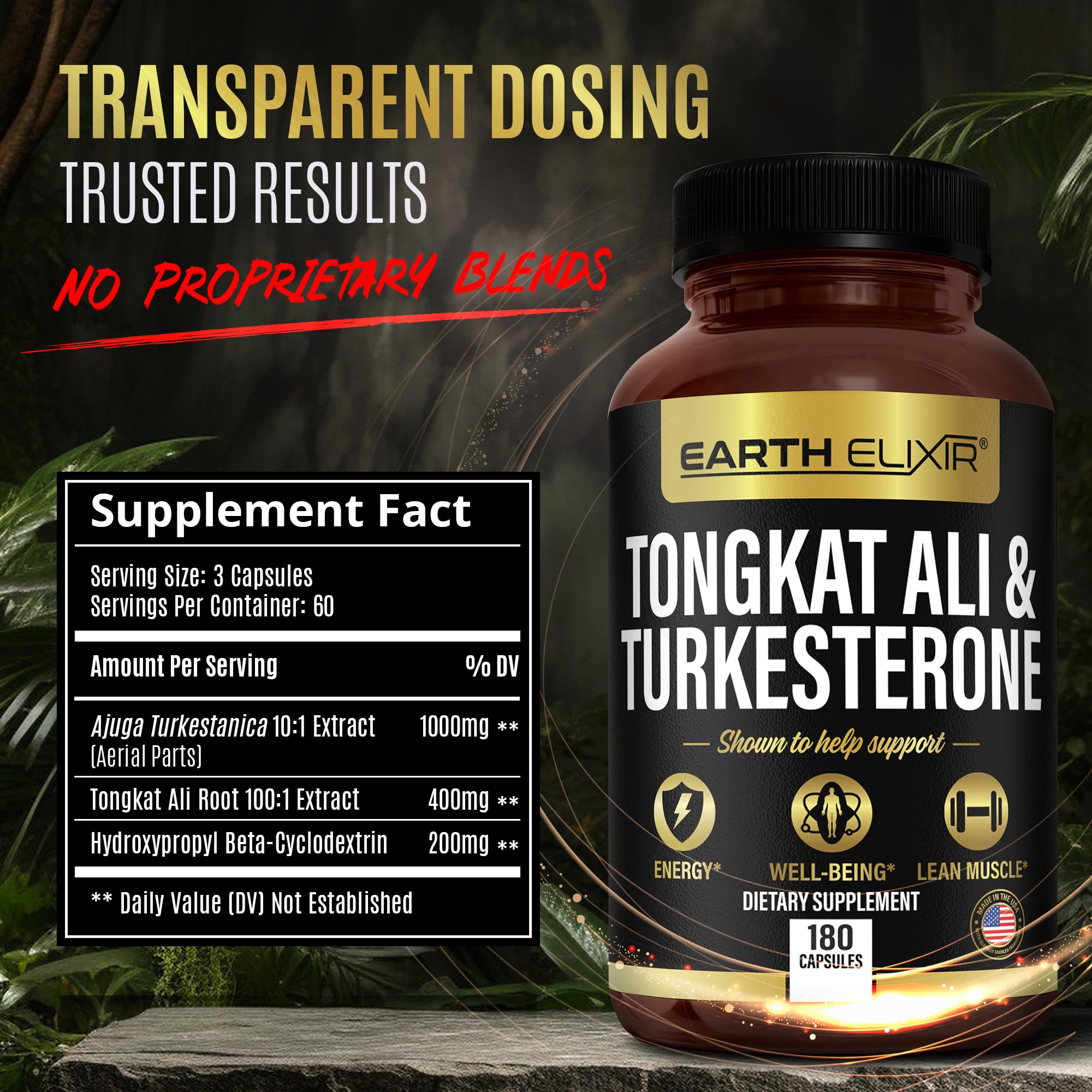 Foto 2 | Suplemento Earth Elixir Turkesterone Tongkat Ali 180 Cápsulas - Venta Internacional.