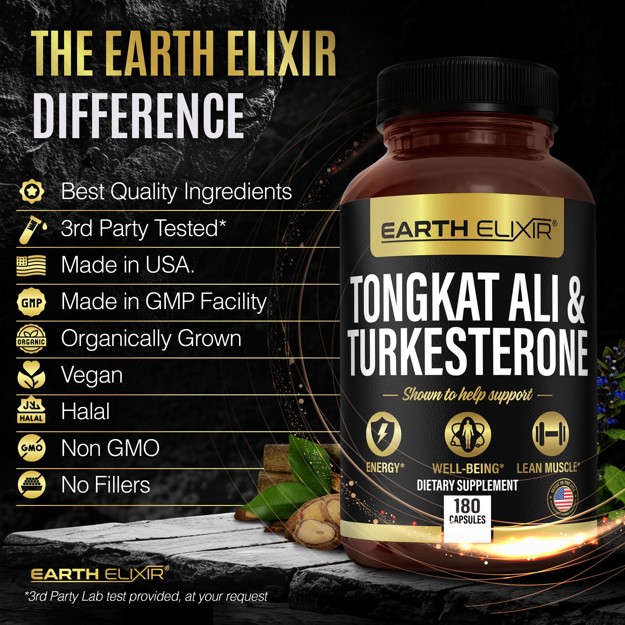 Foto 6 pulgar | Suplemento Earth Elixir Turkesterone Tongkat Ali 180 Cápsulas - Venta Internacional.
