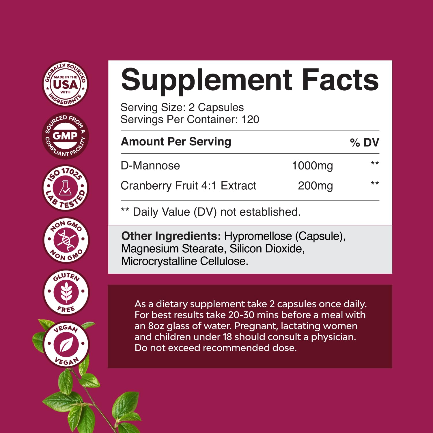Foto 2 | Suplemento Natures Craft Manosa D 1000 Mg  240 Capsulas - Venta Internacional