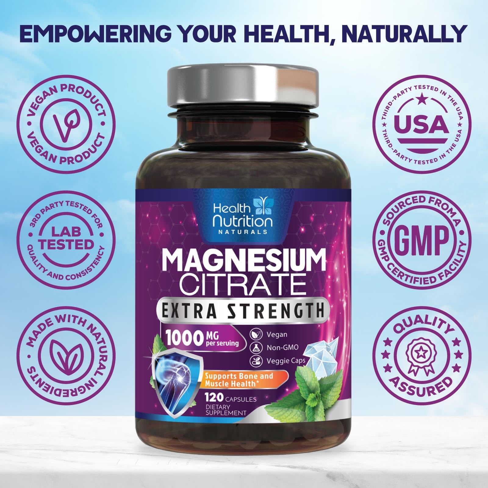 Foto 5 pulgar | Suplemento Health Nutrition Naturals Citrato De Magnesio 1000 Mg - Venta Internacional