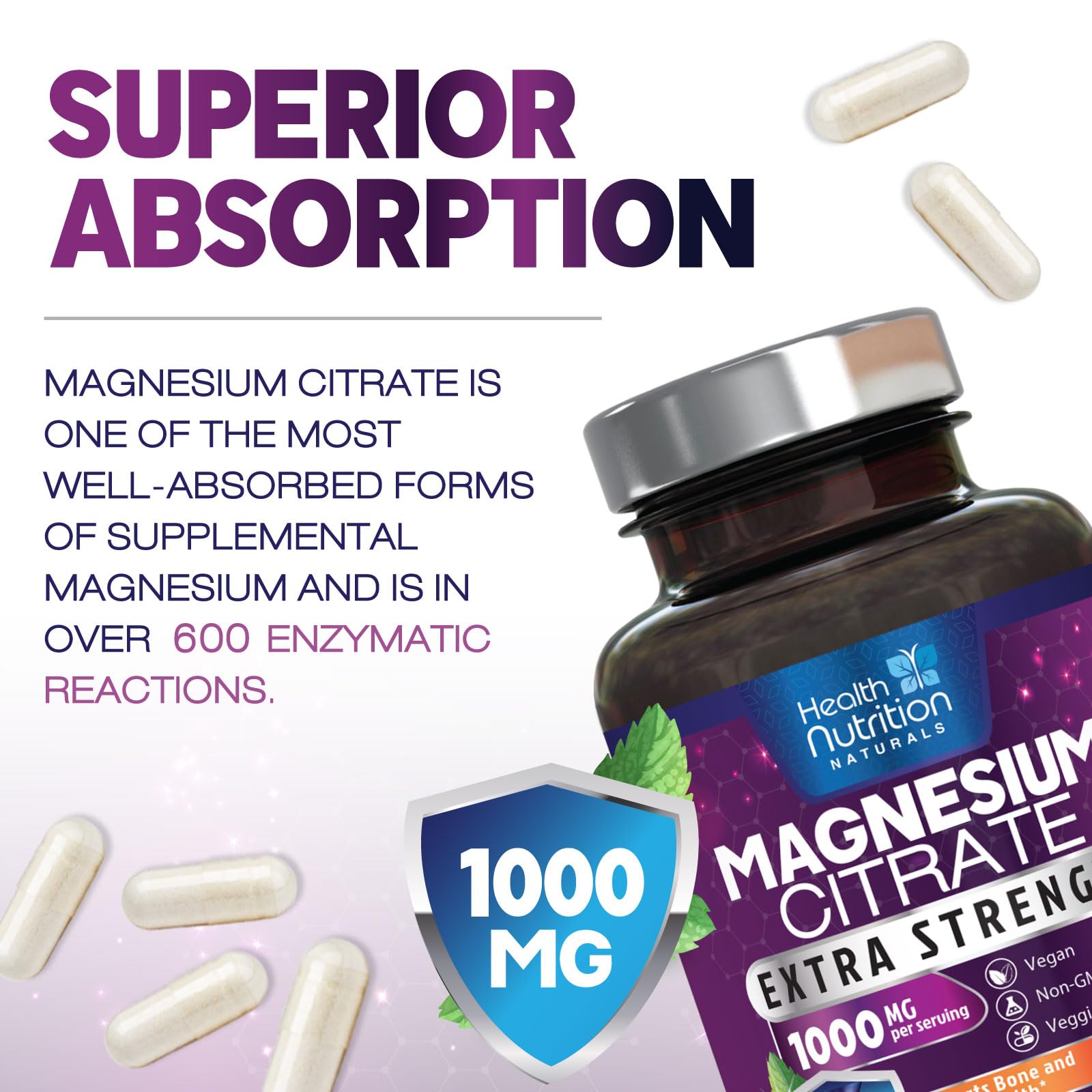 Foto 6 pulgar | Suplemento Health Nutrition Naturals Citrato De Magnesio 1000 Mg - Venta Internacional