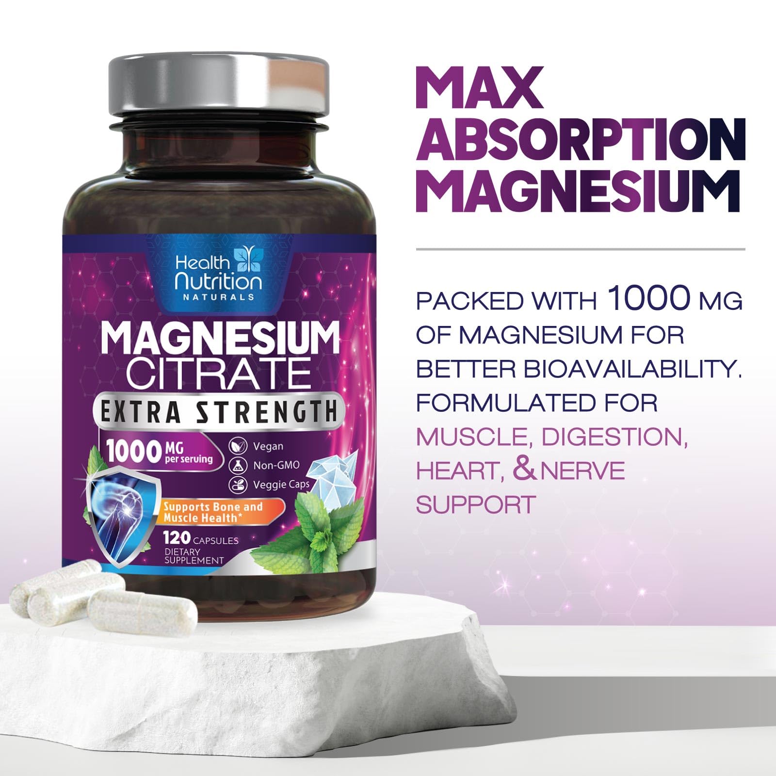 Foto 7 pulgar | Suplemento Health Nutrition Naturals Citrato De Magnesio 1000 Mg - Venta Internacional