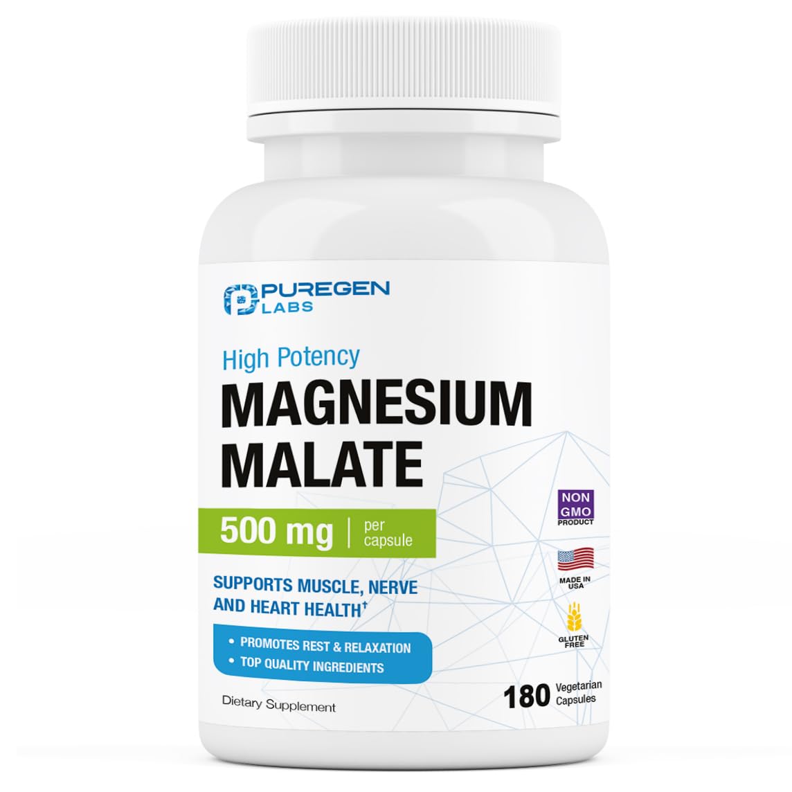Foto 2 pulgar | Malato De Magnesio P Puregen Labs 180 Cápsulas-Venta Internacional