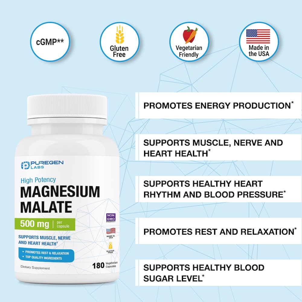 Foto 3 | Malato De Magnesio P Puregen Labs 180 Cápsulas-Venta Internacional