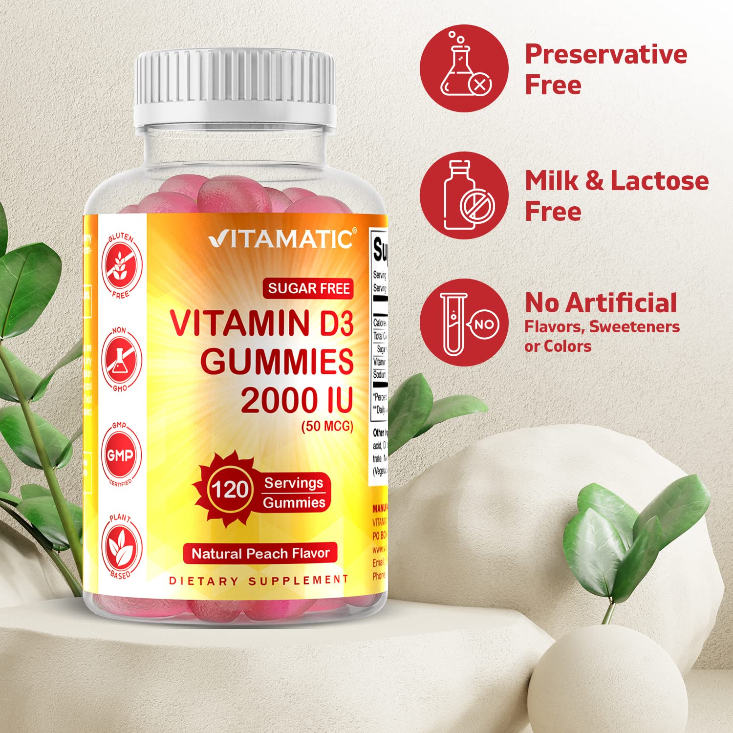 Foto 4 pulgar | Gomitas De Vitamina D3 Vitamatic, 2000 Ui, Sin Azúcar, 120 Porciones - Venta Internacional