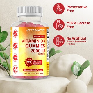 Foto 3 | Gomitas De Vitamina D3 Vitamatic, 2000 Ui, Sin Azúcar, 120 Porciones - Venta Internacional