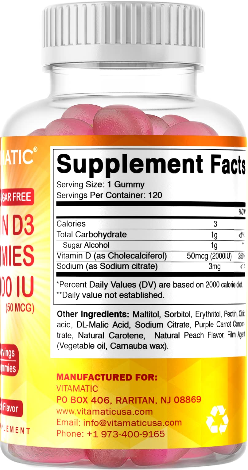 Foto 5 pulgar | Gomitas De Vitamina D3 Vitamatic, 2000 Ui, Sin Azúcar, 120 Porciones - Venta Internacional