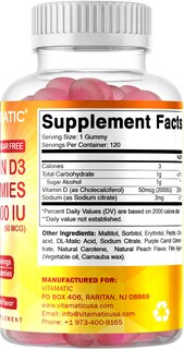 Foto 4 | Gomitas De Vitamina D3 Vitamatic, 2000 Ui, Sin Azúcar, 120 Porciones - Venta Internacional