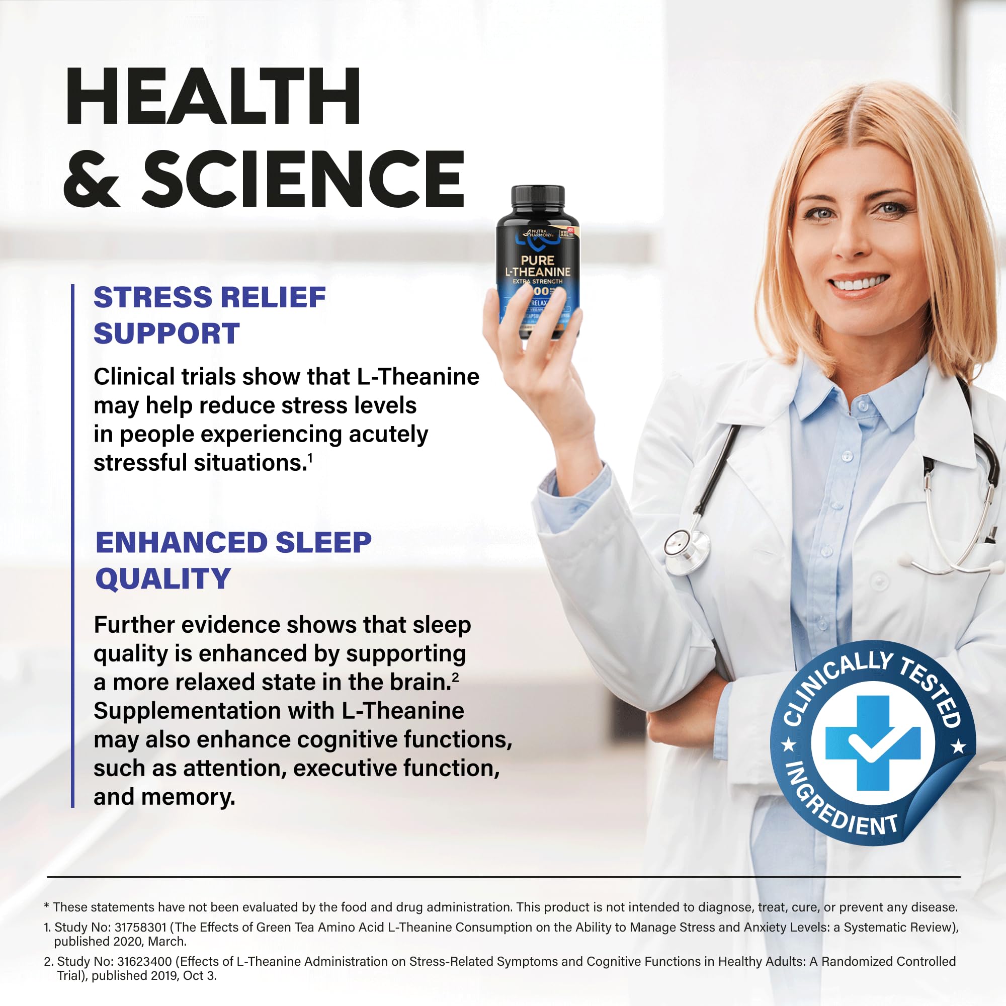 Foto 5 pulgar | Suplemento Nutraharmony L-teanina 400 Mg Para Aliviar El Estrés 240 Cápsulas - Venta Internacional.