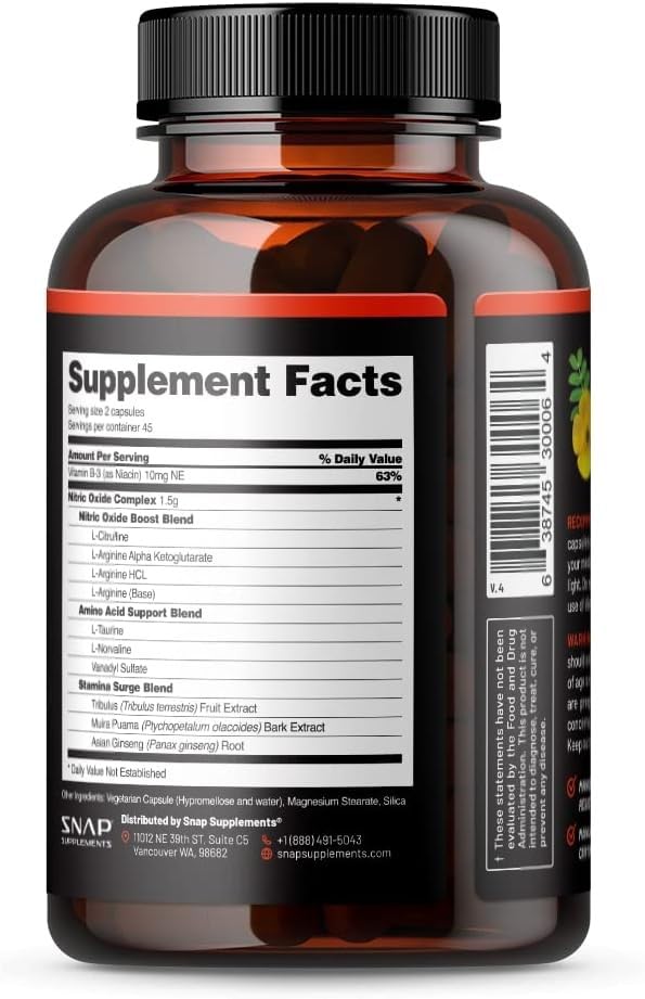 Foto 5 pulgar | Suplemento Snap Supplements, Potenciador De Óxido Nítrico, 90 Cápsulas - Venta Internacional.