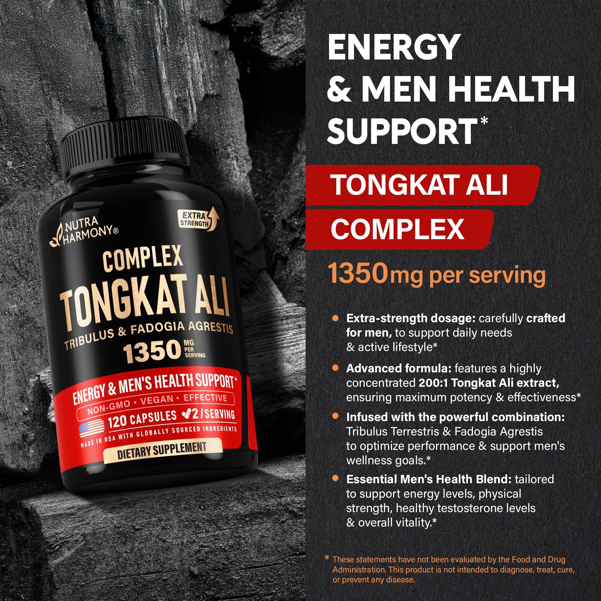 Foto 3 pulgar | Suplemento Nutraharmony Tongkat Ali Men, 1350 Mg, Complejo, 120 Cápsulas - Venta Internacional.