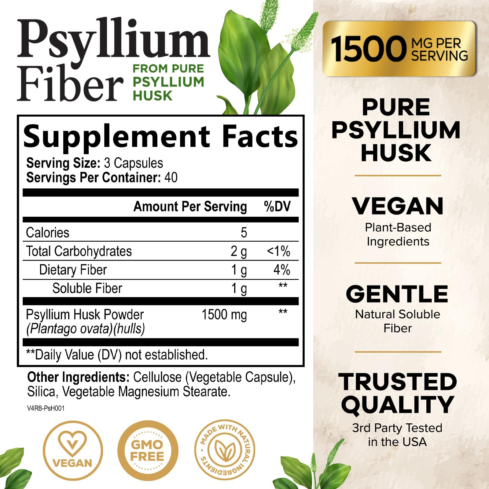 Foto 2 | Fibra De Cáscara De Psyllium Nature's Nutrition 120 Cápsulas-Venta Internacional