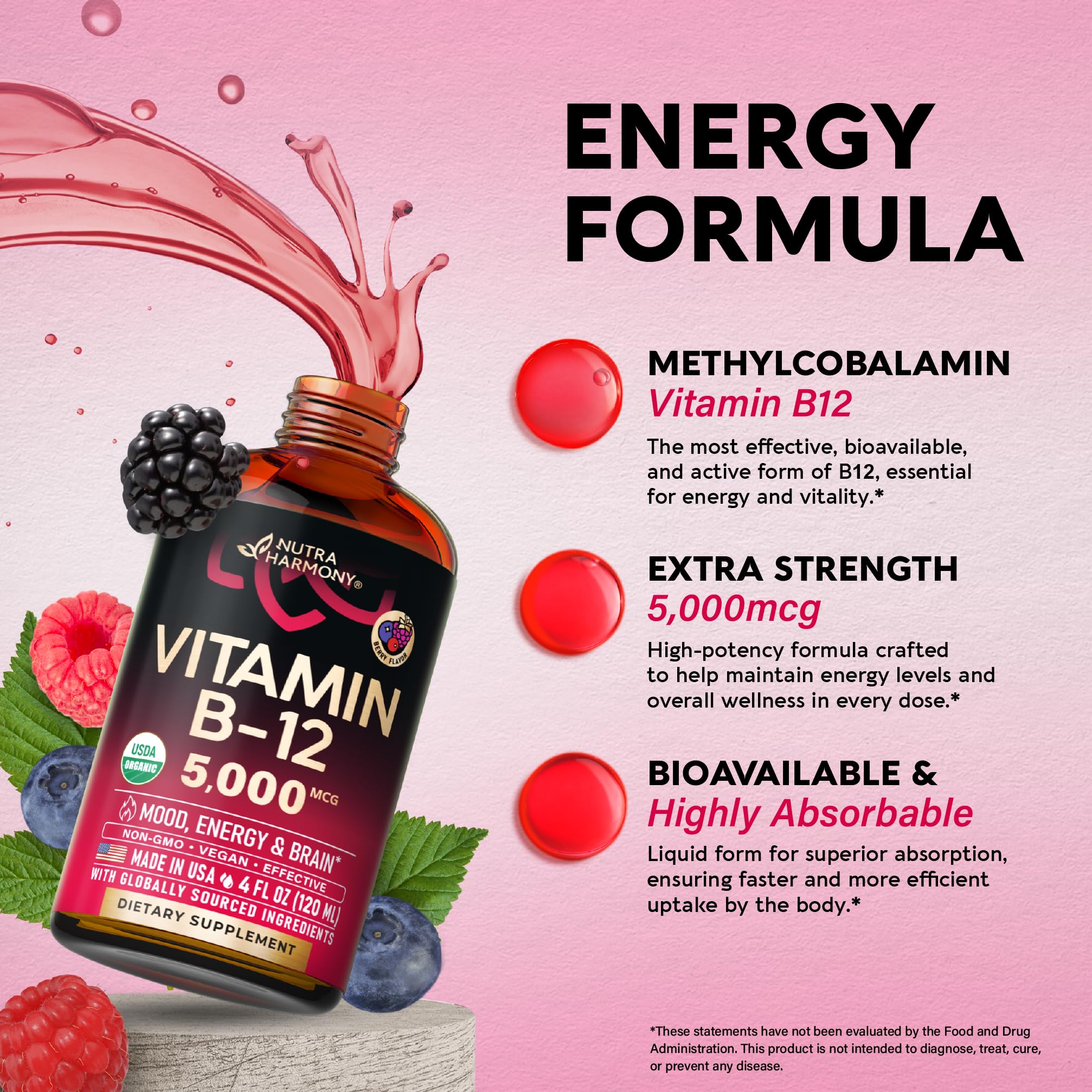 Foto 4 | Suplemento Nutraharmony De Vitamina B12 En Gotas Sublinguales De 5000 Mcg - Venta Internacional.