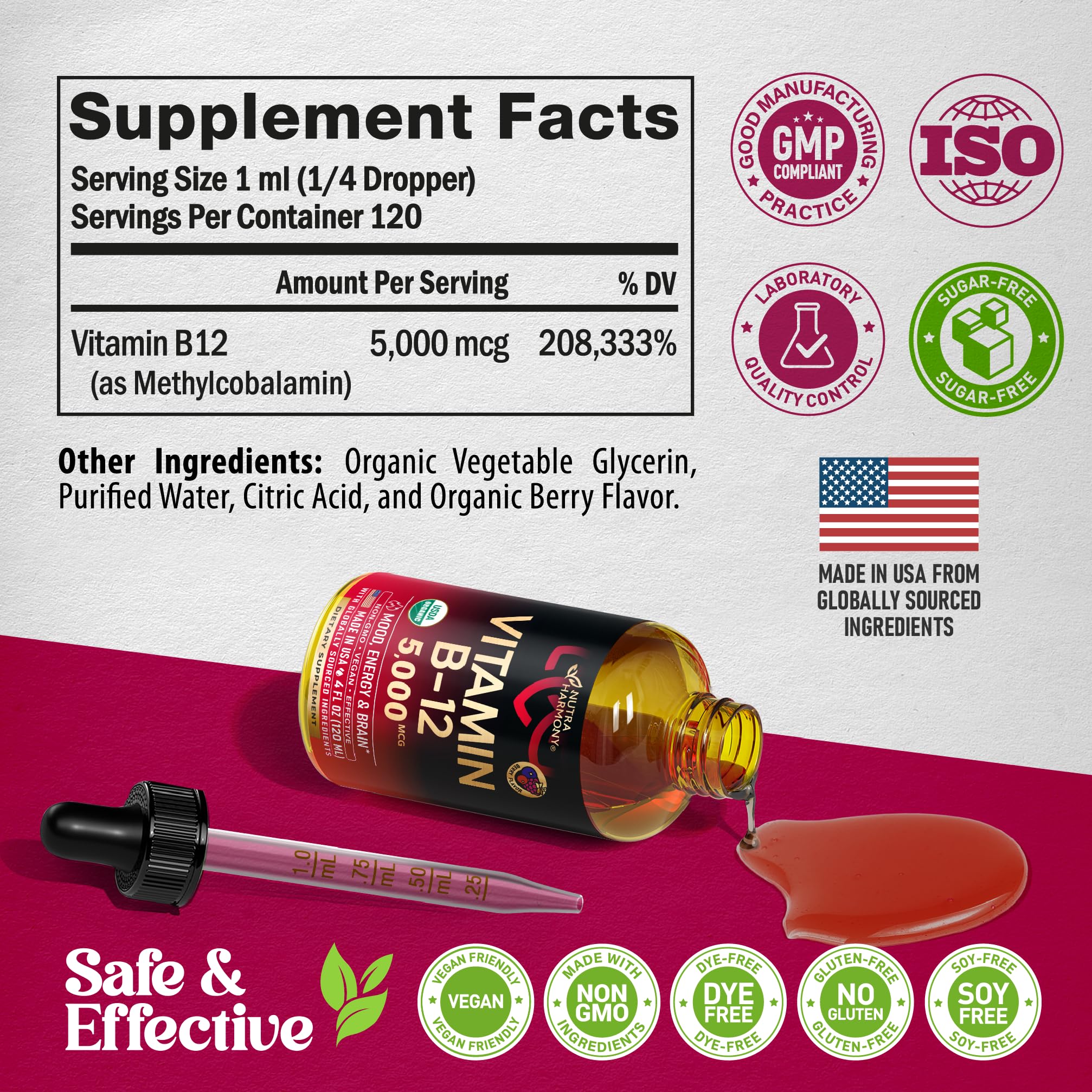 Foto 7 pulgar | Suplemento Nutraharmony De Vitamina B12 En Gotas Sublinguales De 5000 Mcg - Venta Internacional.
