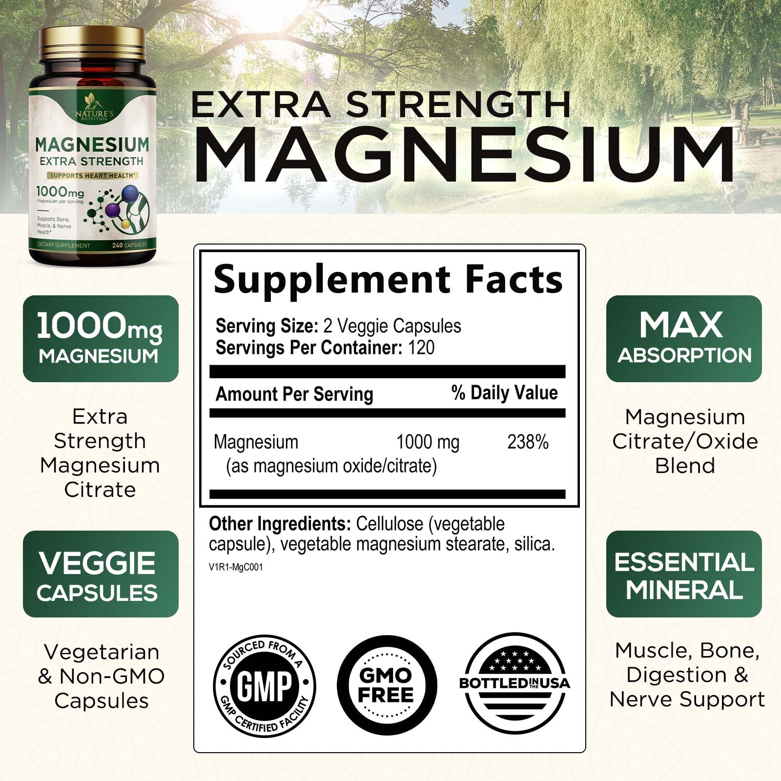 Foto 3 pulgar | Suplemento De Magnesio Nature's Nutrition 1000 Mg 240 Cápsulas - Venta Internacional.