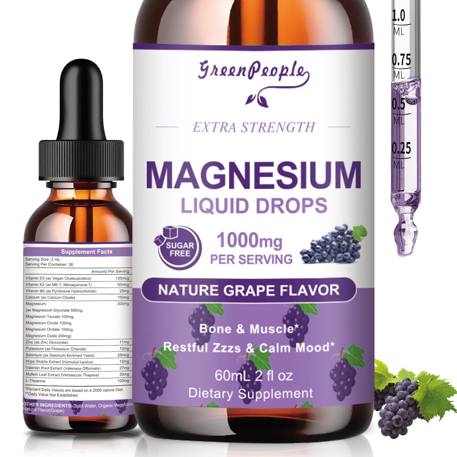 Foto 2 pulgar | Suplemento De Glicinato De Magnesio Líquido Greenpeople 30 Ml 1000 Mg - Venta Internacional.