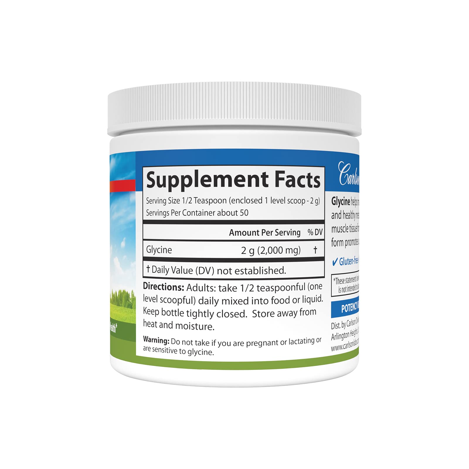 Foto 3 pulgar | Suplemento Carlson Glycine Powder 2000 Mg De Aminoácidos 100 G - Venta Internacional.