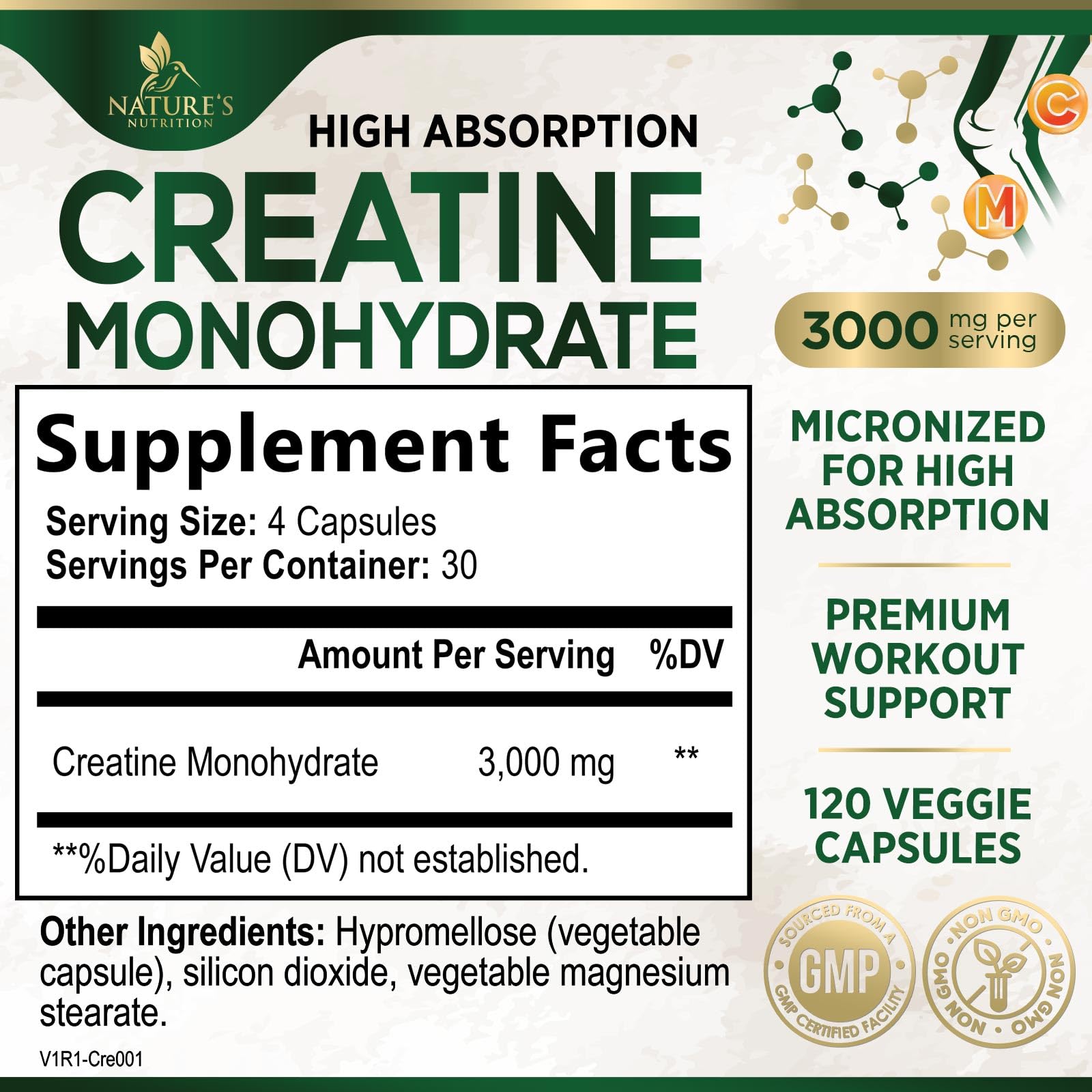 Foto 3 pulgar | Cápsulas De Monohidrato De Creatina Nature's Nutrition 3000 Mg - Venta Internacional.