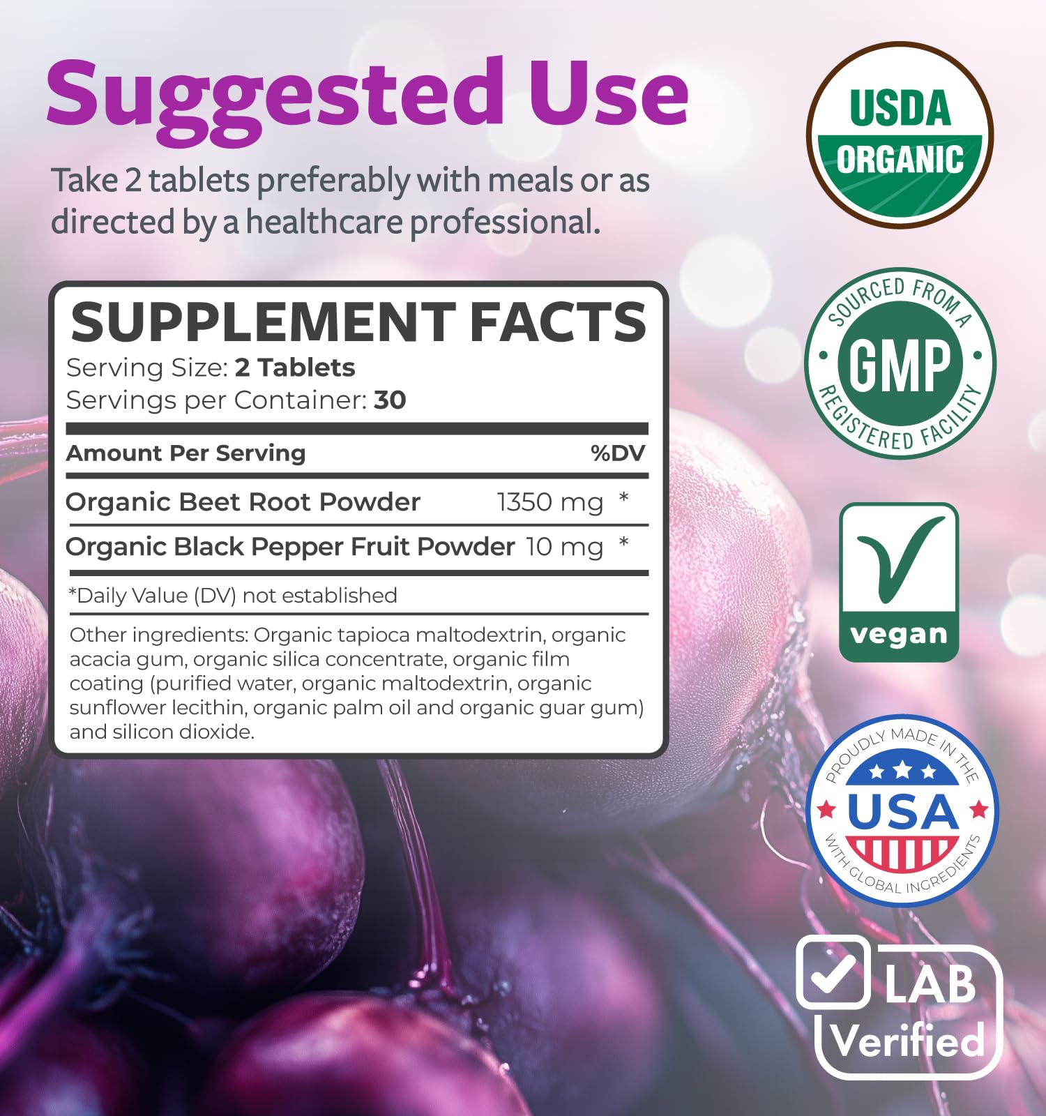 Foto 5 pulgar | Polvo De Raíz De Remolacha Harmony De Supplement Healths, 1350 Mg, 60 Comprimidos - Venta Internacional.
