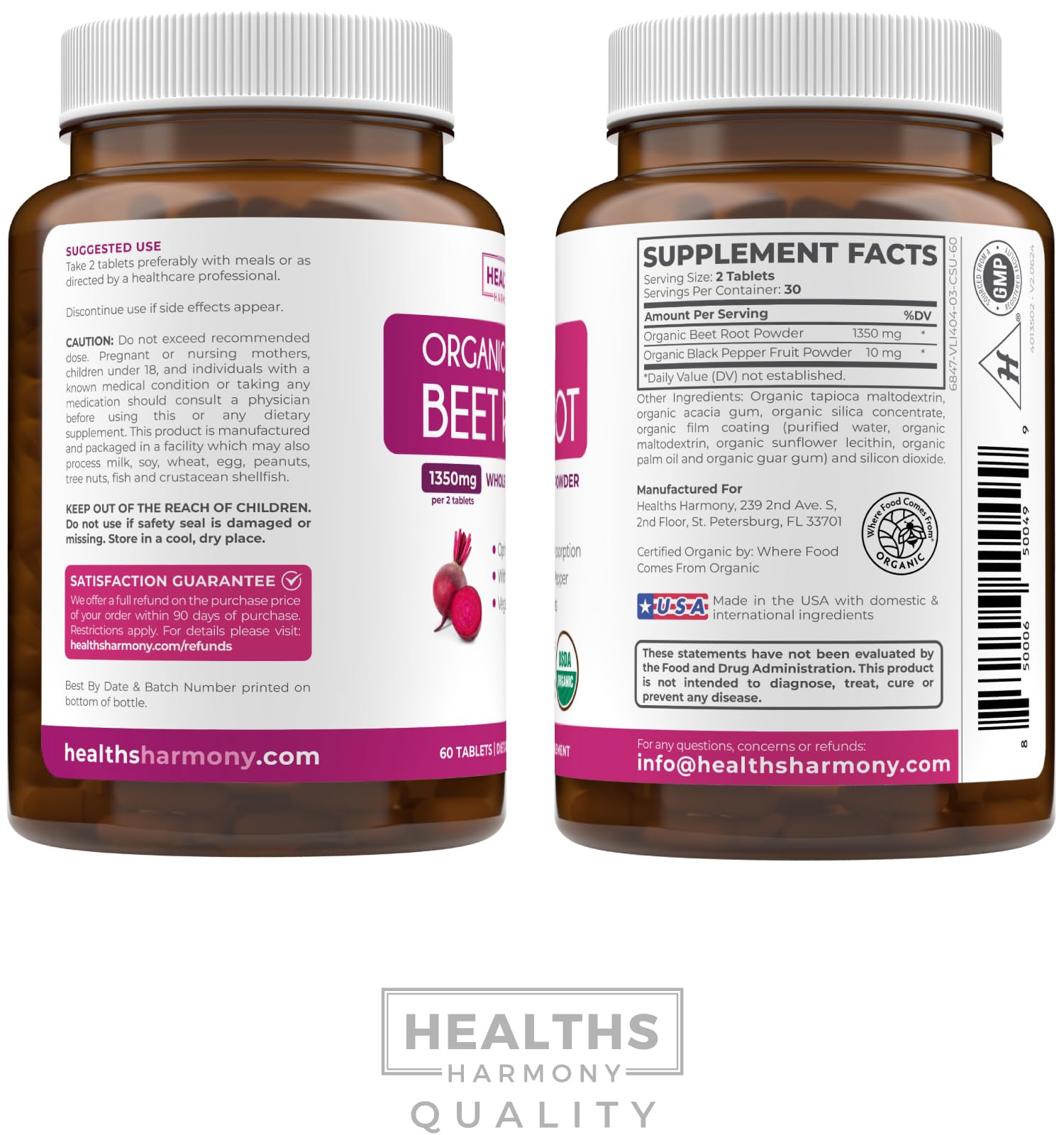 Foto 8 pulgar | Polvo De Raíz De Remolacha Harmony De Supplement Healths, 1350 Mg, 60 Comprimidos - Venta Internacional.