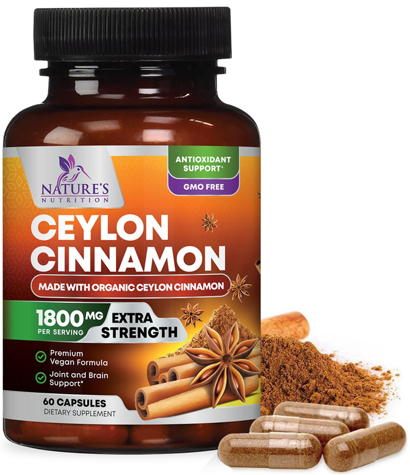 Foto 2 pulgar | Suplemento Nature's Nutrition Con Canela De Ceilán 1800 Mg 60 Cápsulas - Venta Internacional.