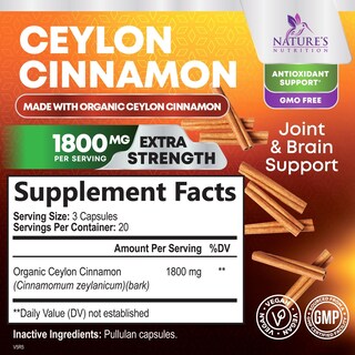 Foto 2 | Suplemento Nature's Nutrition Con Canela De Ceilán 1800 Mg 60 Cápsulas - Venta Internacional.