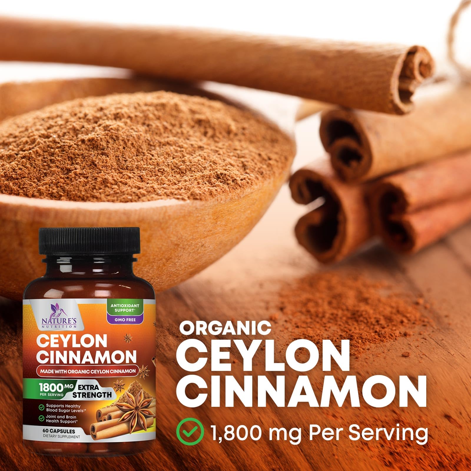 Foto 4 pulgar | Suplemento Nature's Nutrition Con Canela De Ceilán 1800 Mg 60 Cápsulas - Venta Internacional.