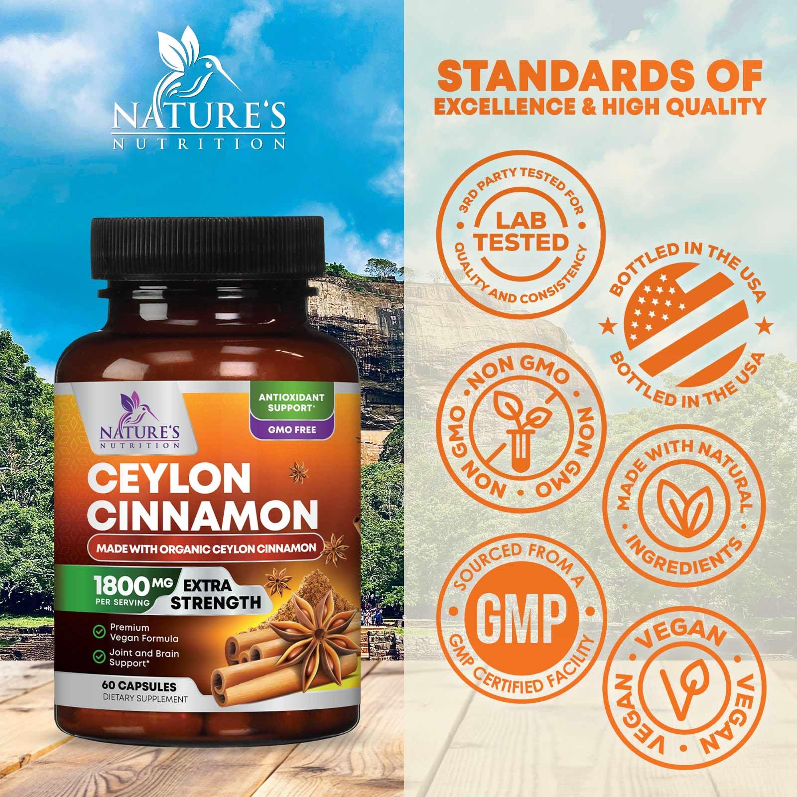 Foto 5 pulgar | Suplemento Nature's Nutrition Con Canela De Ceilán 1800 Mg 60 Cápsulas - Venta Internacional.