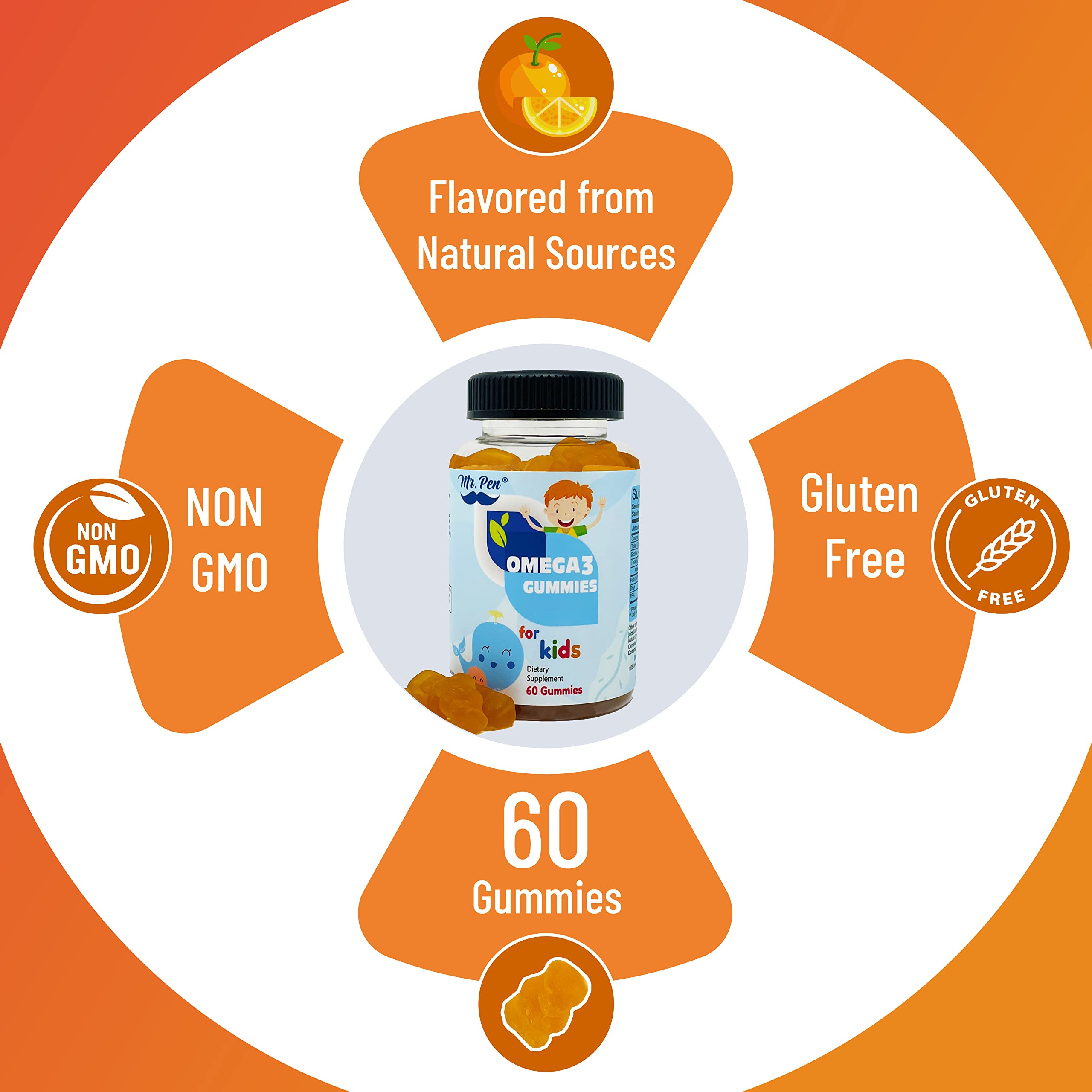 Foto 4 | Gomitas Omega-3 Mr. Pen 60 Gomitas Sabrosas Con Sabor A Naranja - Venta Internacional.